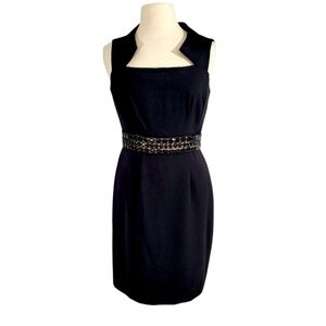 Donna Ricco Black Notched Neckline Beaded Waist Cocktail Evening Dress